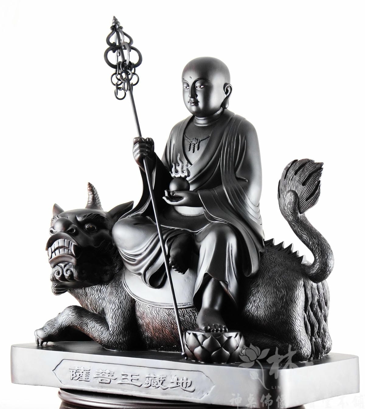 新發神藝-地藏王菩薩(帶騎四爪地聽/手工五佛帽/黑檀木精雕)