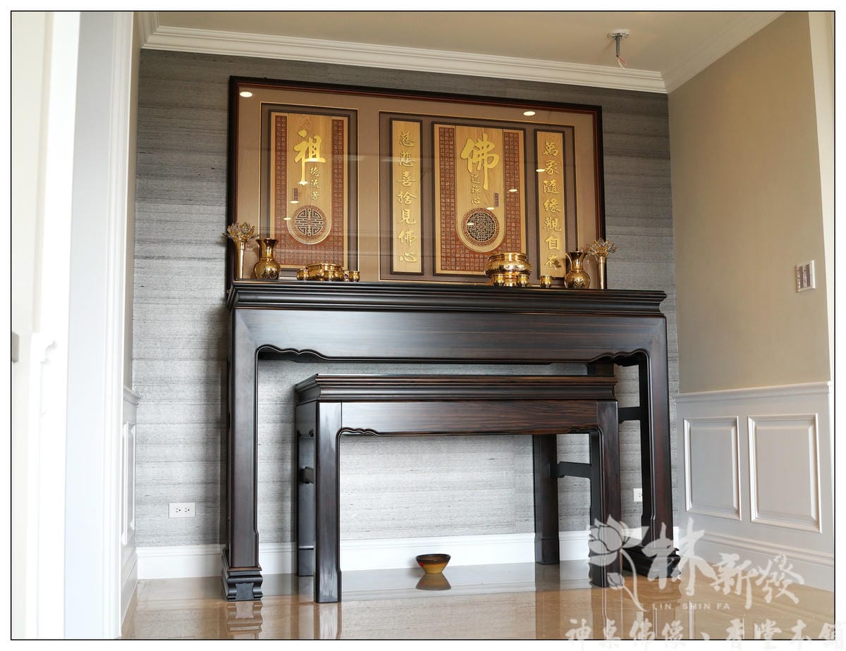 七尺純正黑檀木神桌、富貴吉祥雕刻聯-寶華24K銅器系列