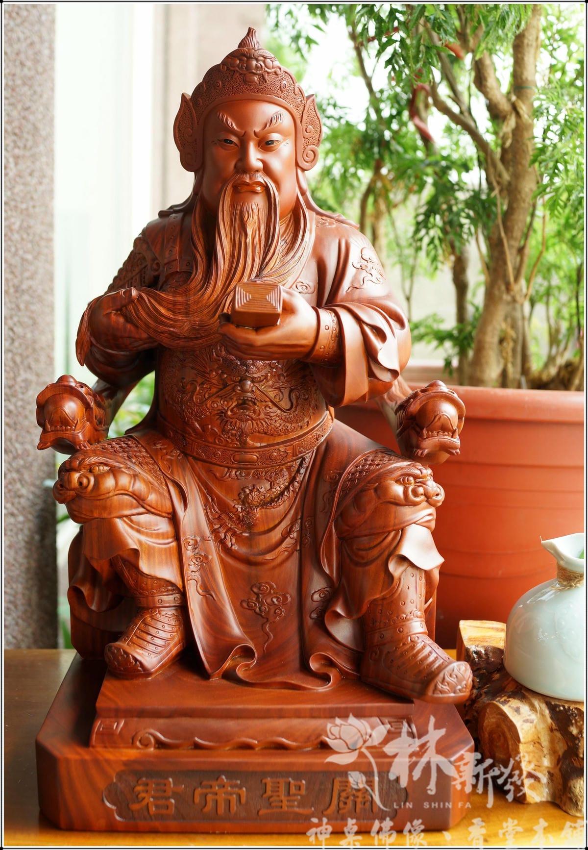 新發神藝-關聖帝君(生意人的財神/恩主公．美洲綠檀木作品)