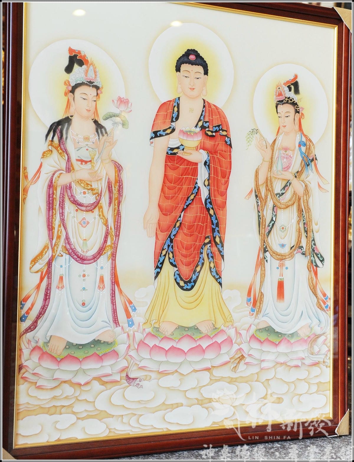 西方三聖神彩(純金線全手工作品)-「清靜莊嚴超眾聖、慈悲喜捨
