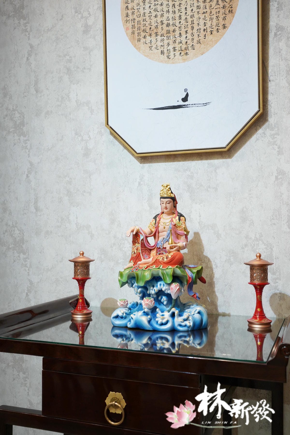 新發神藝-唐式觀自在．蓮座觀音(八吉祥紅袍南式細彩)