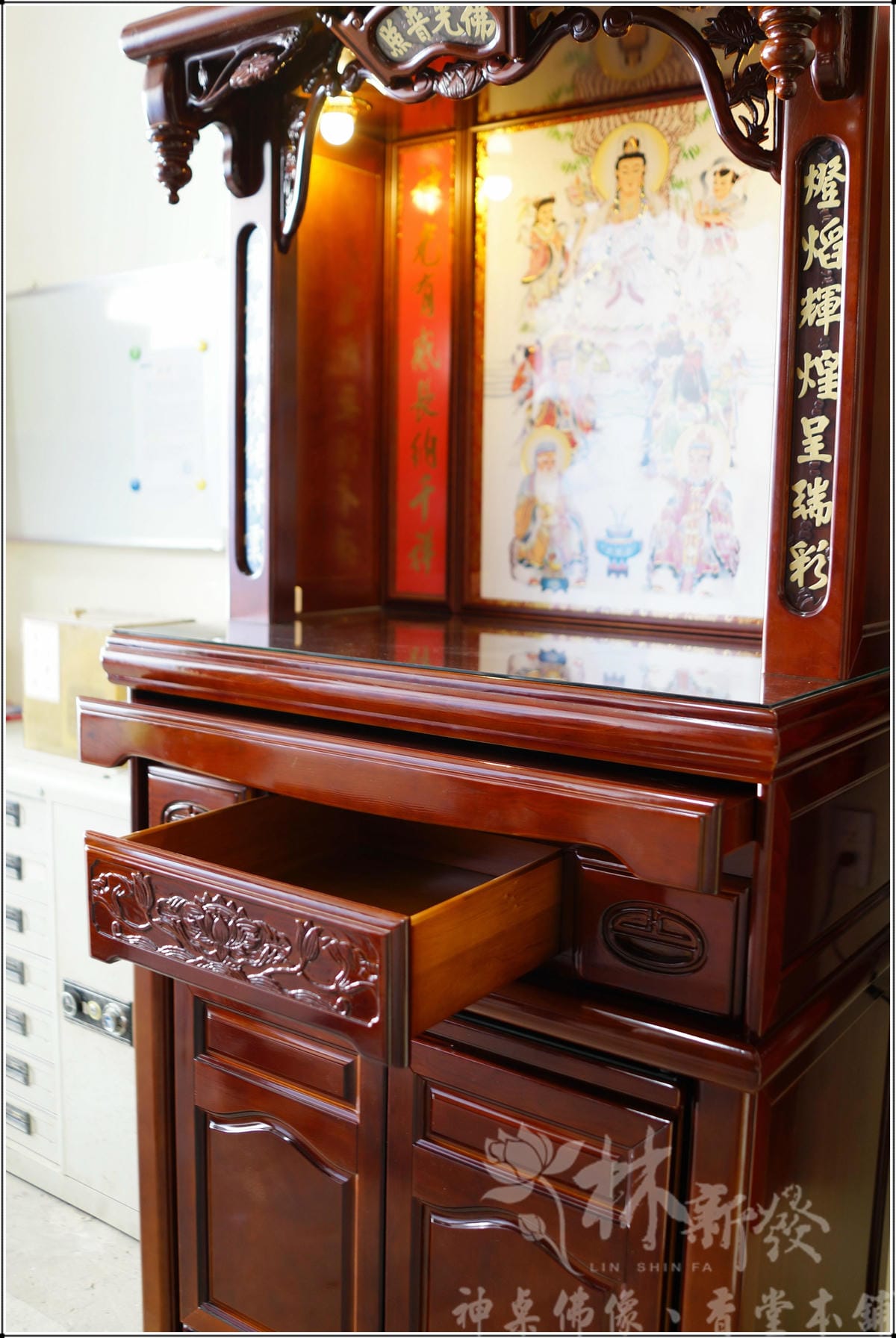 佛堂設計-台灣手工檜木佛櫥(本色．紫檀色)/二尺九．三尺六．