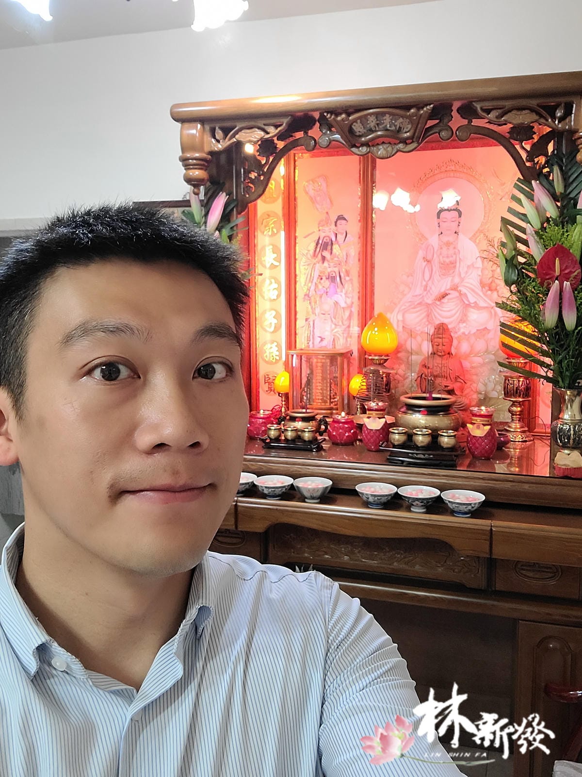 神桌佛櫥作品-檜木．黃金檀佛櫥(觀音雕刻/水墨觀自在/手繪眾