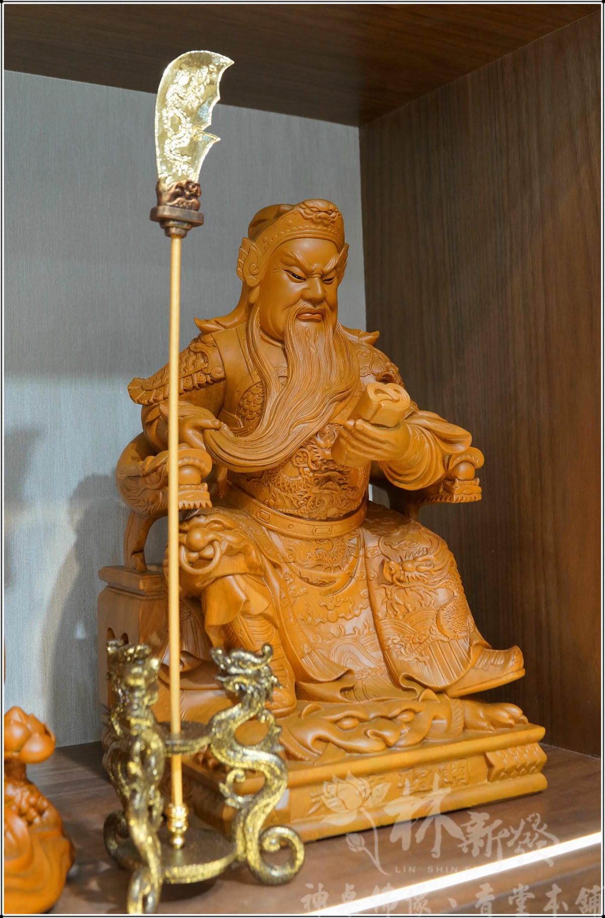 新發神藝-關刀．青龍偃月刀．三龍關刀架(木雕貼金)