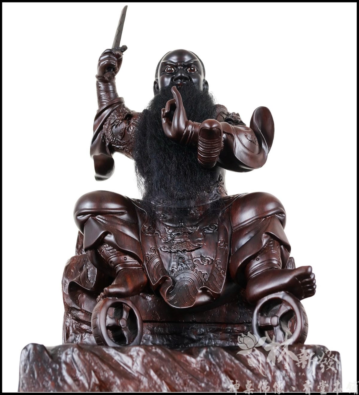 神像作品-法主公（黑檀木山岩高舉劍體）