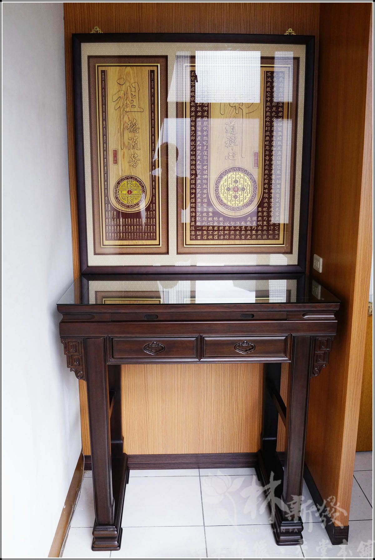 檜木神聯/字雕創作-「佛道禪心/萬字禪(富貴吉祥雕刻聯)」