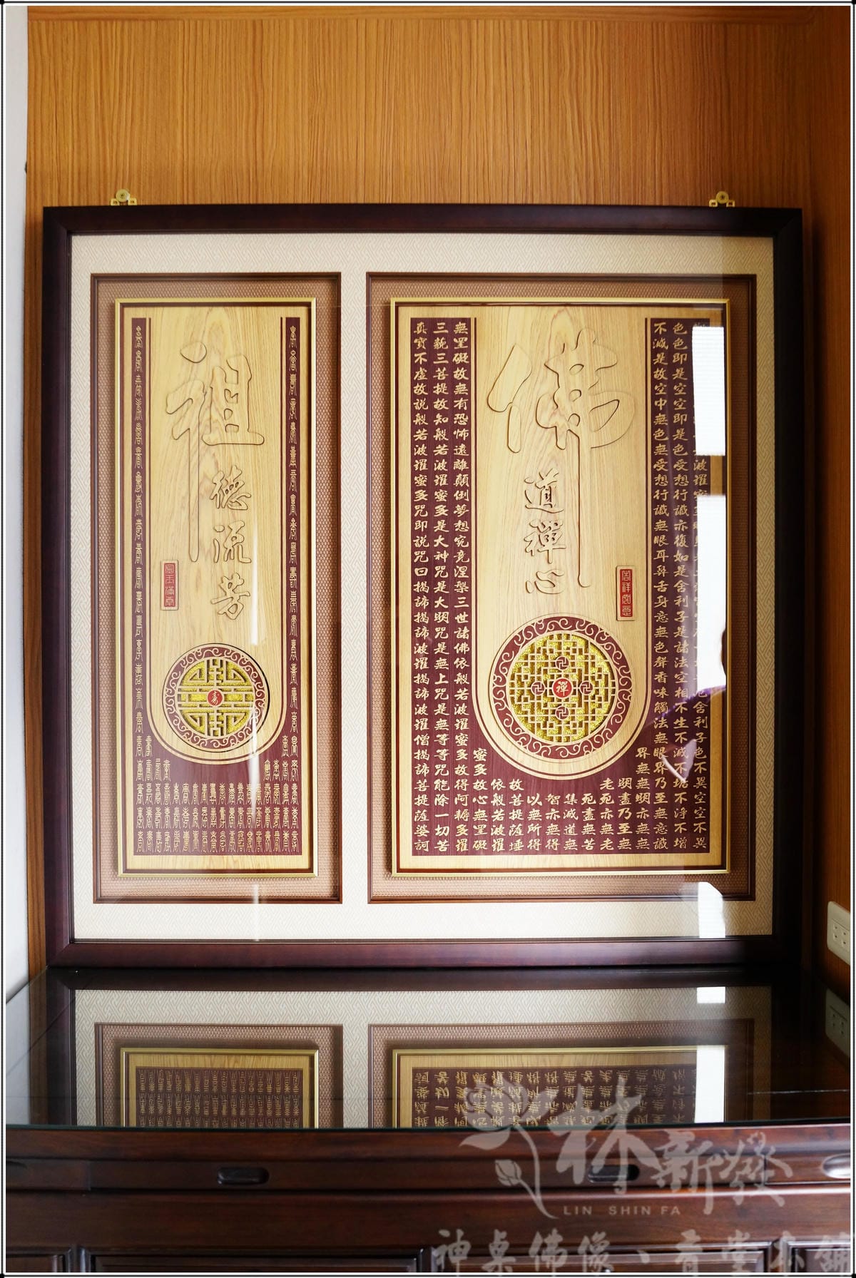 檜木神聯/字雕創作-「佛道禪心/萬字禪(富貴吉祥雕刻聯)」