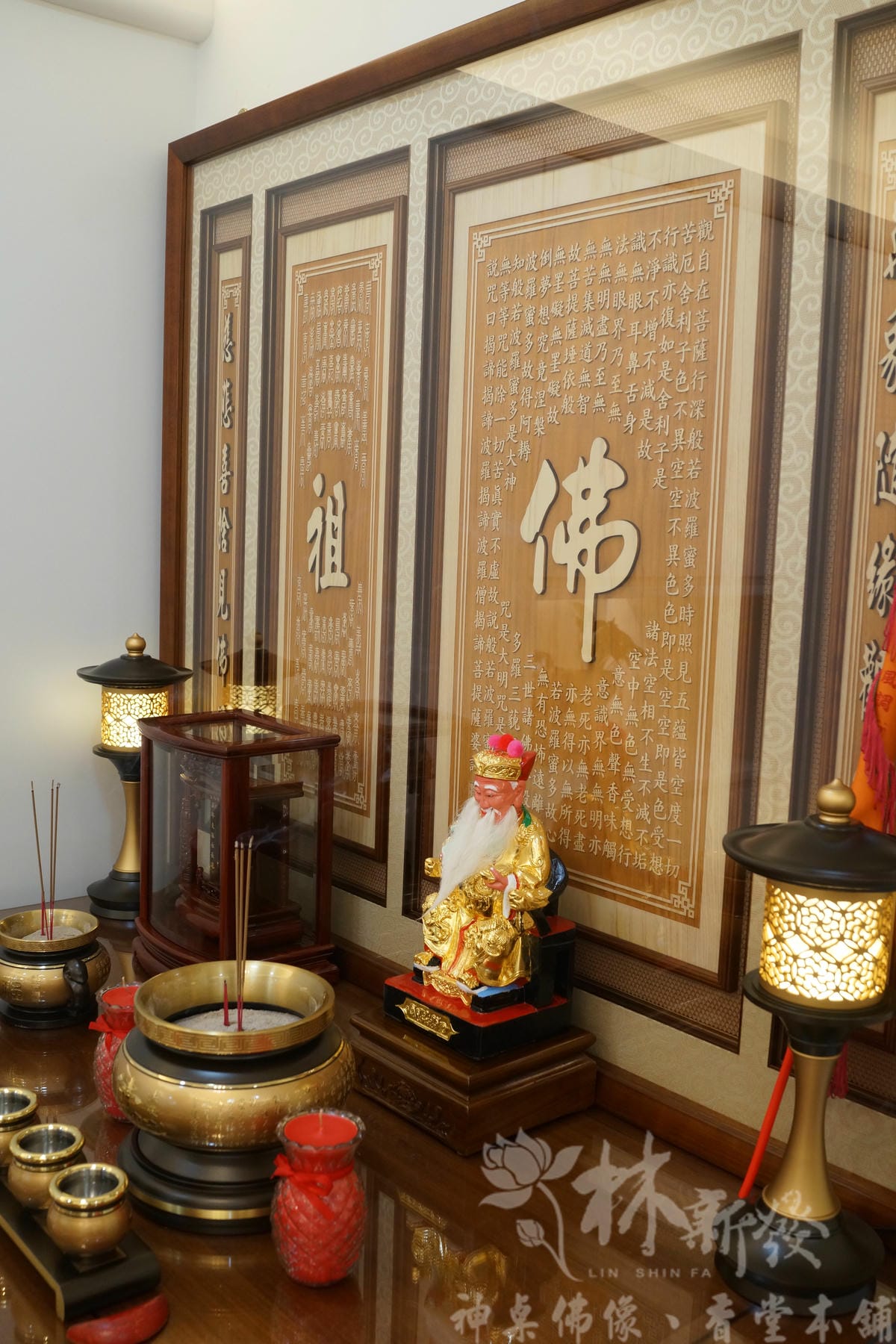 檜木神聯/字雕創作-「佛在心中．百壽心誠」