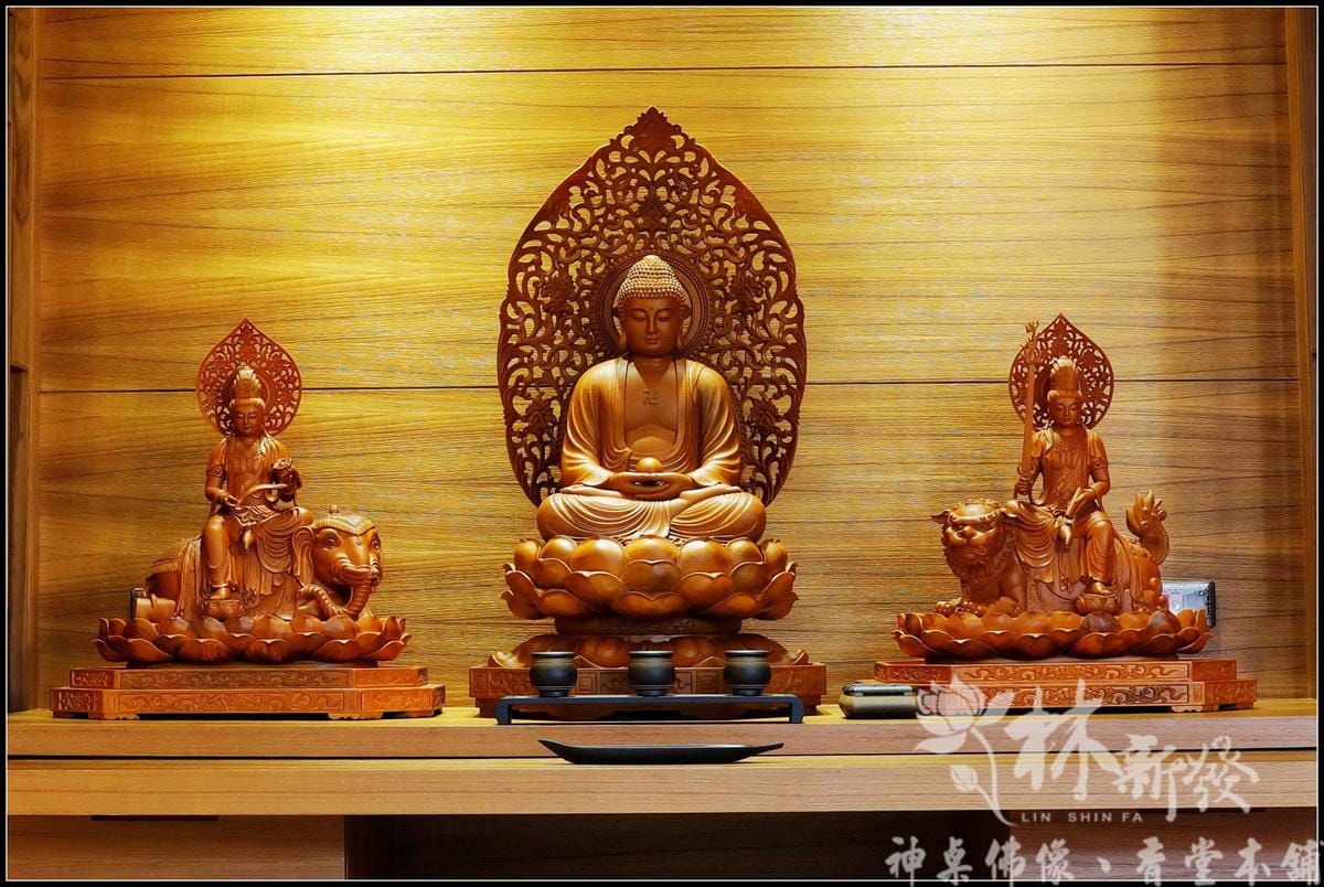 華嚴三聖藝術作品（現代禪風佛堂。一花一世界/一葉一如來）