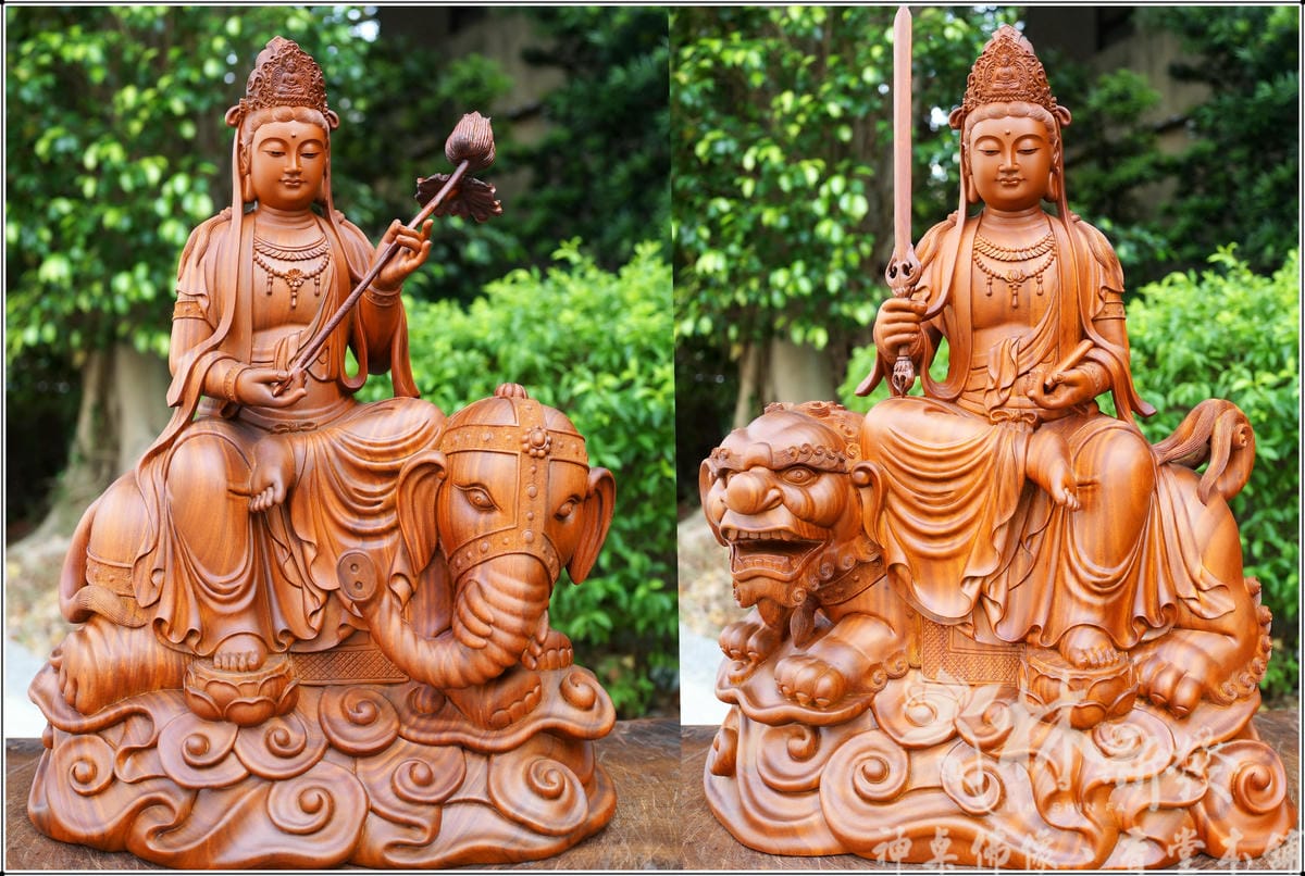 新發神藝-文殊菩薩/普賢菩薩(美洲綠檀．南式風金身彩)