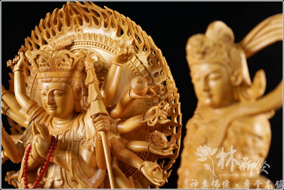 新發神藝-準堤佛母(台灣檜木佛法全蓮體．總高尺六)
