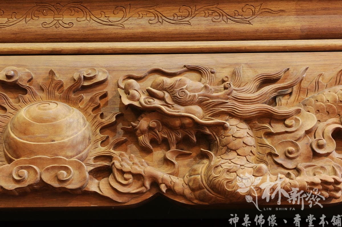 廟宇神桌-雙龍拱護．大獅頭廟桌．蓮花桌裙(九尺九．十二尺．十