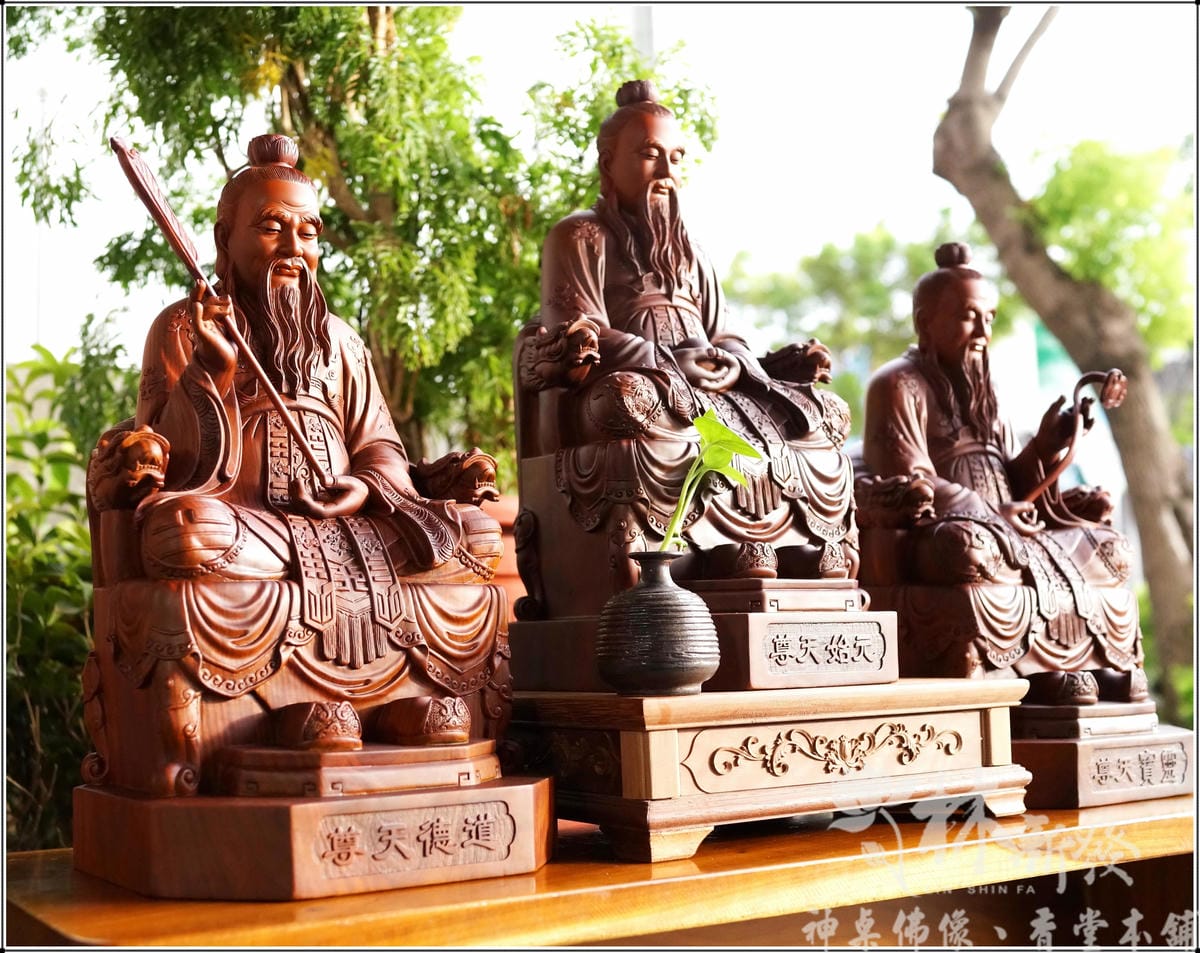 神發神藝-三清道祖(美洲綠檀木/元始天尊．靈寶天尊．道德天尊